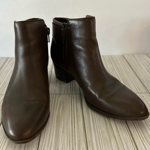 Alfani Womens 6M Adisonn Ankle Boots Booties Brown Leather Side Zip Buckle - Picture 2 of 11